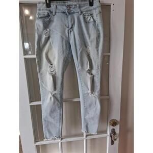 sandpiper jeans womens size 14 skinny stretch distressed high rise denim blue C1